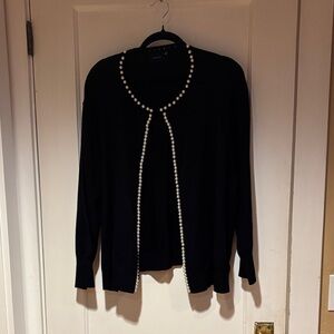 Chic Black Cardigan with Pearl Detailing
